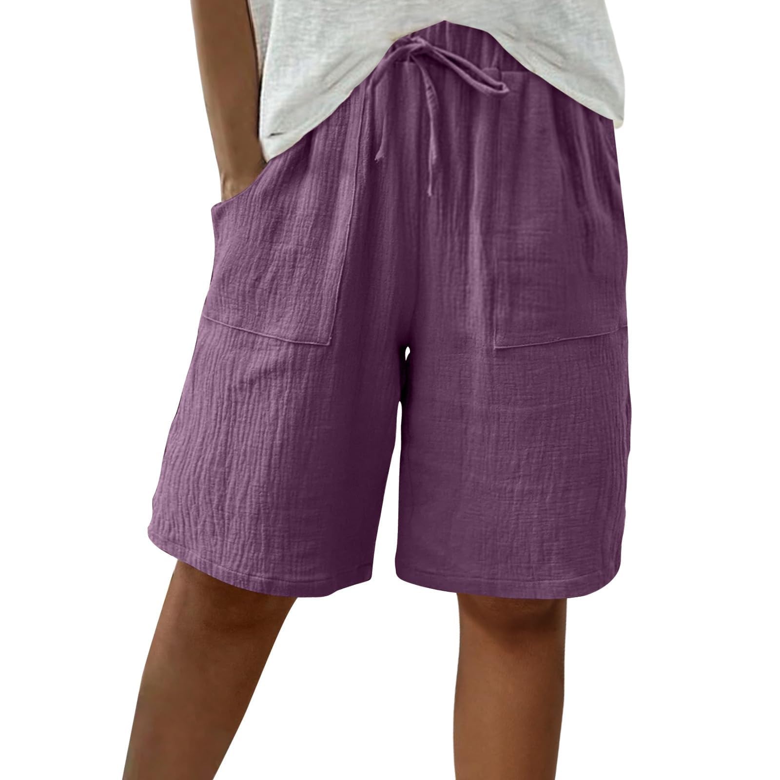 Bermuda Shorts for Women Knee Length Drawstring Elastic Waist Loose Casual Plus Size Wide Leg Baggy Summer Beach Seniors