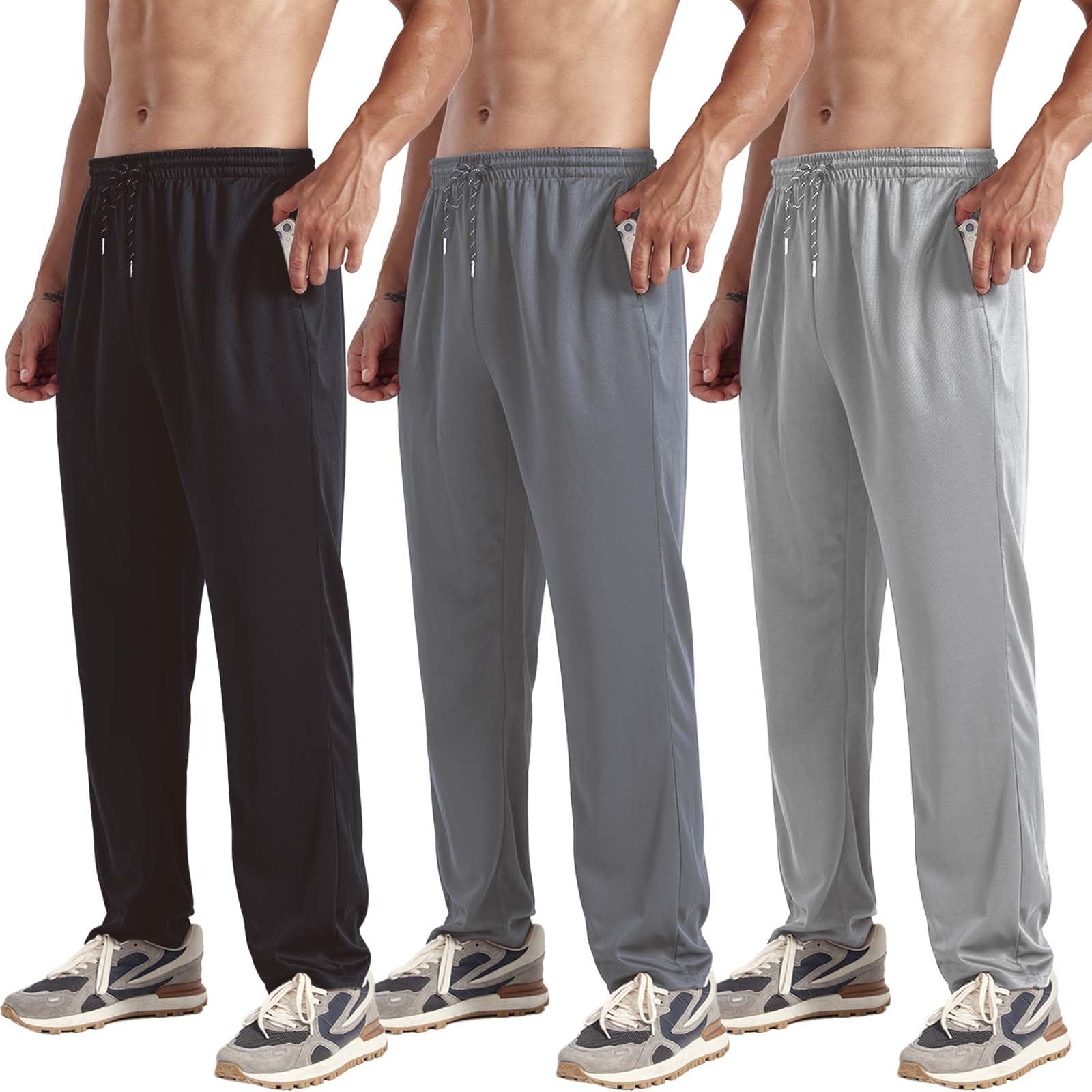 ZH 3-Pack Men's Mesh Jogger Pants: Comfortable Athletic Pants with Pockets for Active Wear, Lightweight & Breathable, S-